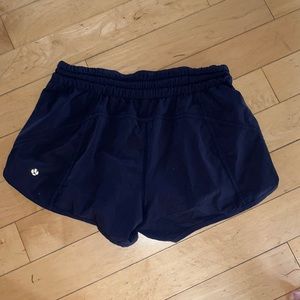 Blue Lululemon tracker low rise 4” lined short size 8